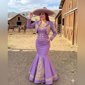 Purple and Gold Charro Dress with Hat